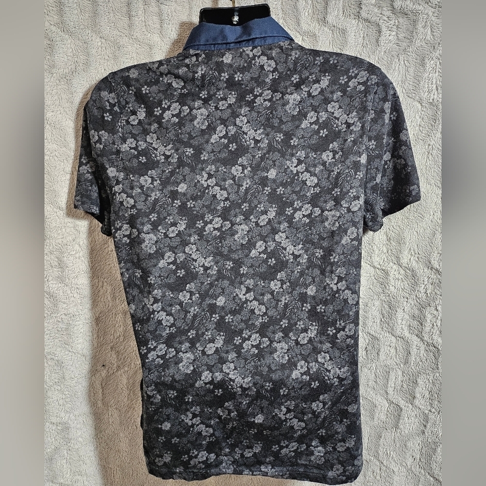 Ted Baker Mens Polo Shirt Black Gray Floral 5 Large - Picture 6 of 9